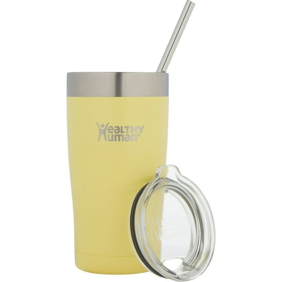 Healthy Human Stainless Steel Tumbler with Straw & Lid | Splash Proof Insulated Travel Cup | Eco-Friendly Coffee Tumblers | Water Cups with Straws Cleaner and Splash Proof Lids (20oz, Limoncello)