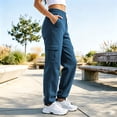 thumbnail image 6 of Lopecy-Sta Pants for Women Cargo Jogger Pants Elastic Drawstring Waist Multi Pockets Loose Fit Street Style Athletic Trousers for Spring Fall, 6 of 7