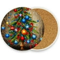 thumbnail image 2 of Christmas Tree with Balls Coasters Absorbent Moisture Non-Slip Drink Coaster Ceramic Stone with Cork Base Desktop Protection Prevent Furniture Damage 2PCS Home Decor, 2 of 6