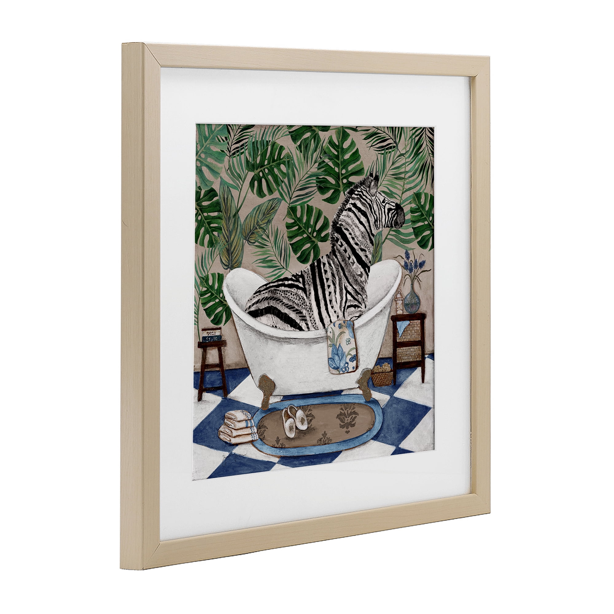 Stupell Industries Zebra in Tropical Bathtub Birch Framed Print Under Glass, design by Janet Tava