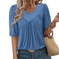 thumbnail image 6 of Summer Deals Womens Plus Size Tops Elbow-Length Puff Sleeve Dressy Blouses Crew Neck Pleated Front Casual Loose Tunic Tops Summer Shirts S-2XL, 6 of 8