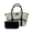 Linen Patchwork Black-Gold Buckle, variant on Women's Small Genuine Leather Top-Handle Tote Shopper Bag