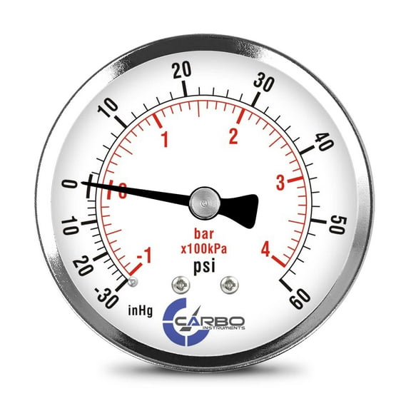CARBO Instruments 2-1/2" Pressure Gauge, Chrome Plated Steel Case, Dry, Compound Vacuum -30 Hg - 0-60 psi Back Mount 1/4" NPT