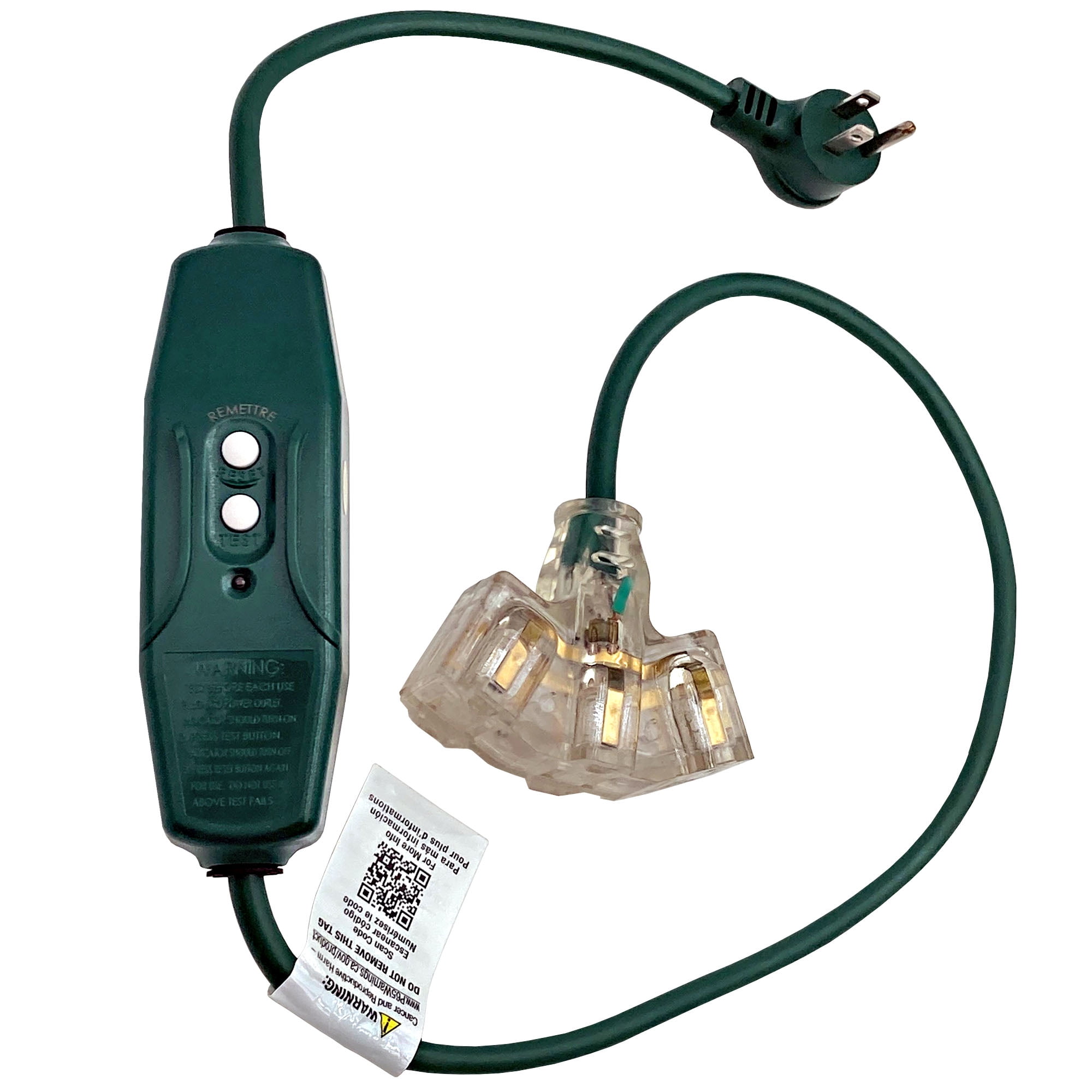 13 Amp 125 Volt Rainproof Triple Tap In-Line GFCI w/ Right Angle Plug