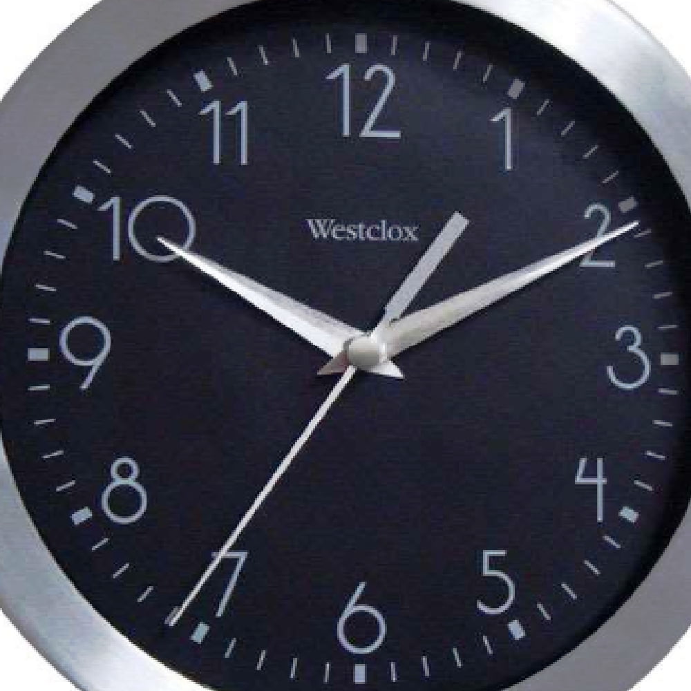 Westclox Wall Clock Brushed Aluminum Round 9 Inch Analog Silver Black