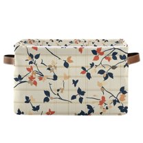 Yayeee Canvas Storage Basket with Handles for Shelves Fabric Bins Closet Organizer, Beige Leaves Plaid