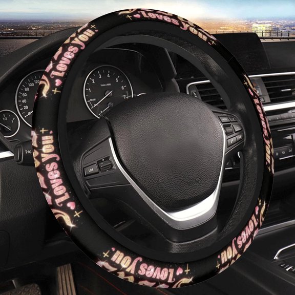 Car Steering Wheel Cover for Women Men, Non-Slip Breathable Steering Wheel, Rose Gold Glitter Jesus Loves You Steering Wheel Protector, Car Accessories, Universal 14" 02/2-15" Fit Auto, Suv