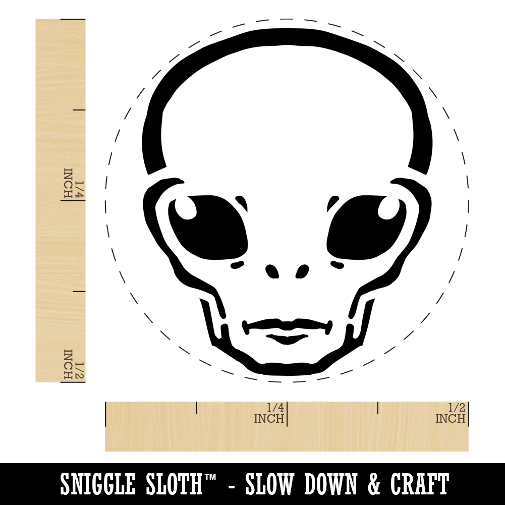 Alien Extraterrestrial UFO Head Self-Inking Rubber Stamp Ink Stamper - Dry Pad (No Ink) - Mini 1/2 Inch