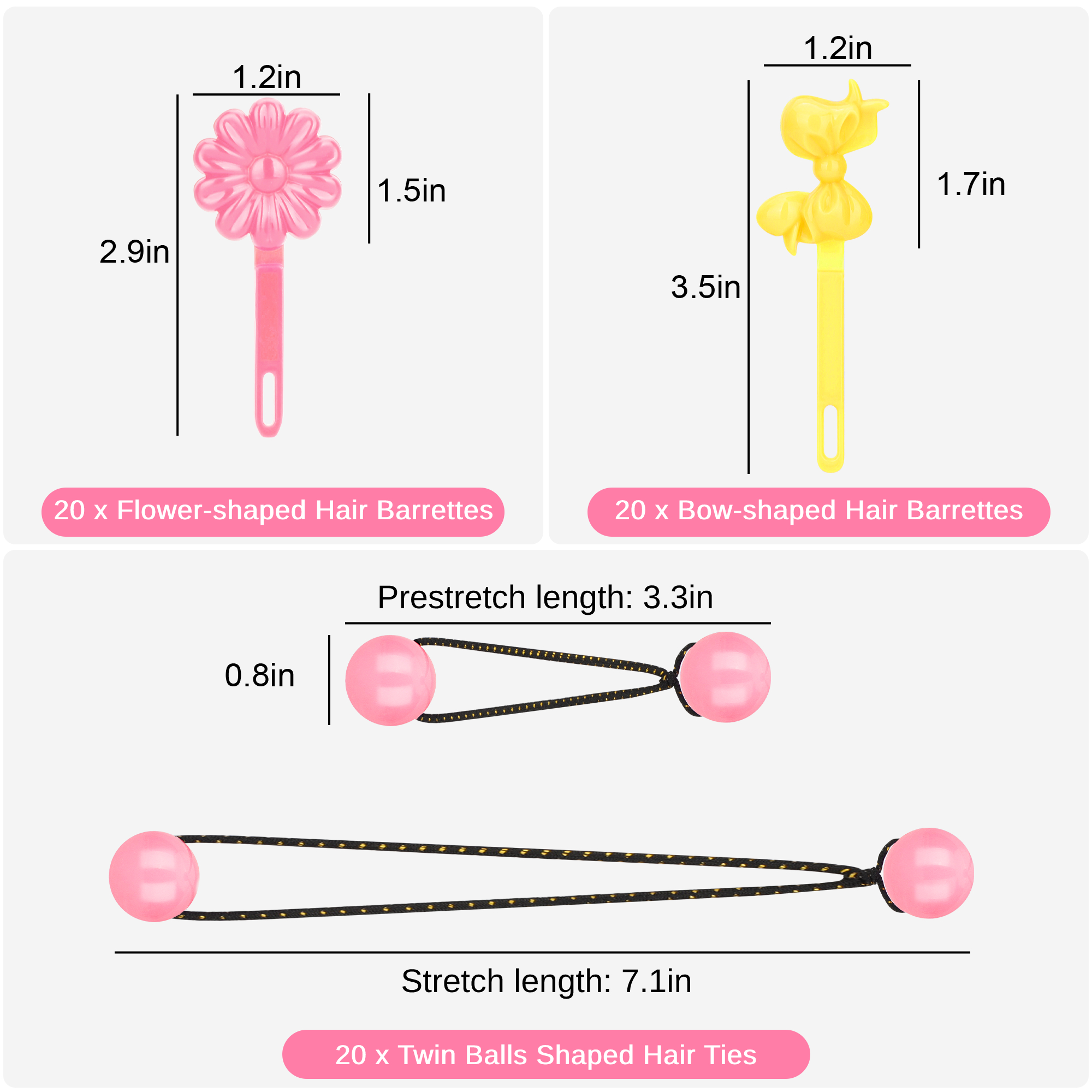 60pcs Self Hinge Hair Barrettes for Girls, Plastic Flower Bow Hair Pins, Elastic Ball Hair Ties, Random Colors