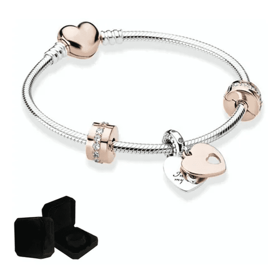 Pulsera Con Corazon Y Broche Estilo Pando Color Plata Broches Rosa Malubero Malu1843