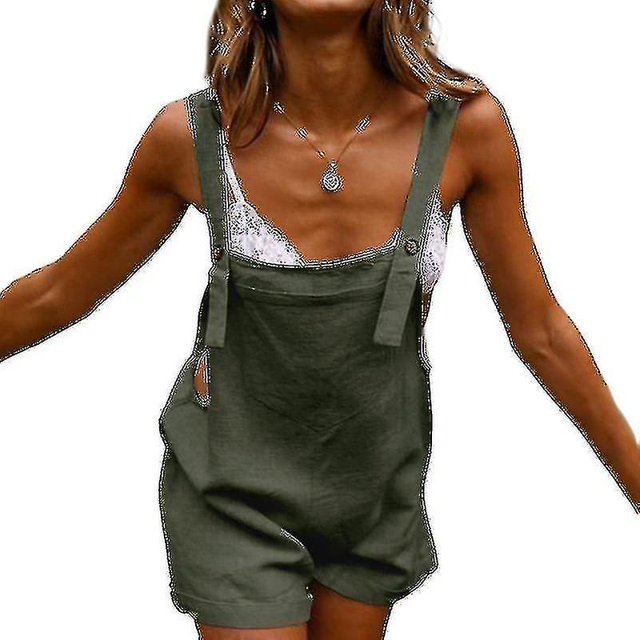 Combinaison Short en Coton et Lin pour Femme Combinaison Sans Manches Tenue de Travail