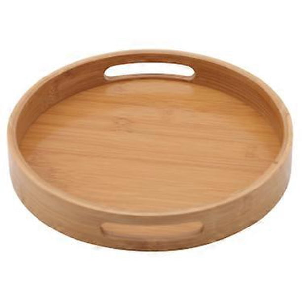 Round Serving Bamboo Wood Tray for Dinner Trays Tea Bar - Serving Tray for Home and Restaurant