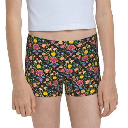 Pofeuu Mexican Folk Art Floral Print Soft Cotton Girls Boyshort panties Toddler Underwear-Large