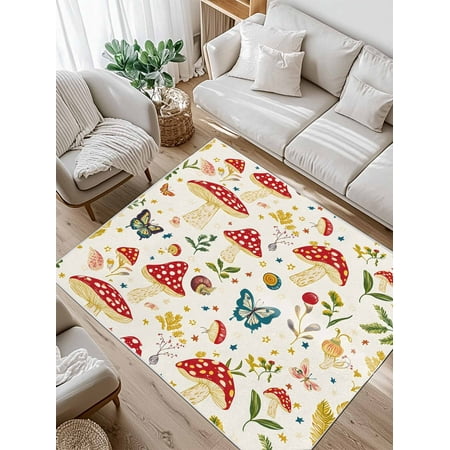 Mushroom Butterfly Area Rug for Bedroom 3x5 Ft Leaf Botanical Fairyland Plants Farm Super Soft fuzzy Throw Rug Non-Slip Fluffy Plush Indoor Floor Carpet for Living Room Nursery Home Decor