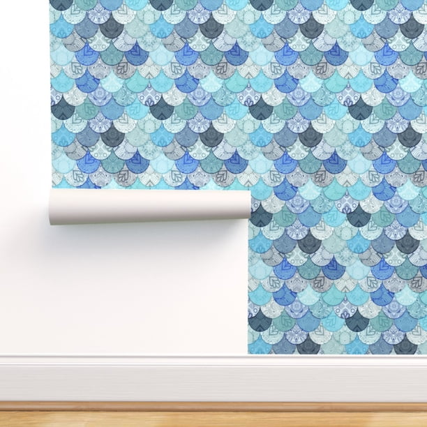 Peel and Stick Removable Wallpaper Mermaid Scale Boho Patchwork Scales 