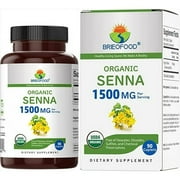 (3 pack) Brieofood Organic Senna 1500mg, 45 Servings, Vegetarian, Gluten Free, 90 Vegetarian Tablets