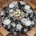 thumbnail image 3 of Round Tablecloth Black Floral Rose Waterproof Oil Proof Polyester Table Cloth Cover Decor for Home Dining Outdoor,Patio,Parties, 60" Dia. Vintage Leaf Flower, 3 of 9