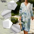 thumbnail image 6 of SCRAWLGOD Flower Leaf Print Blue White Womens V-Neck Casual Tunic Summer Dresses 3/4 Sleeve Loose Vacation Midi Dress for Travel, Streetwear, XL, 6 of 6