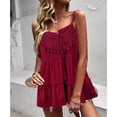 thumbnail image 3 of Camisola de verano con diseño de encaje y costuras, Color puro, con tirantes en el pecho, cómoda camisola informal de poliéster sin mangas para uso diario, 3 of 6