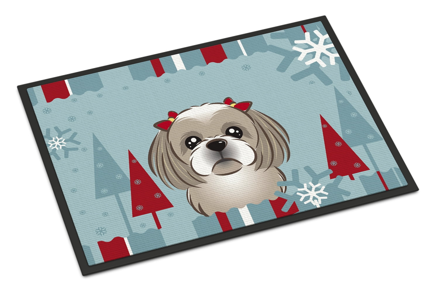 Winter Holiday Gray Silver Shih Tzu Door Mat