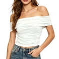thumbnail image 6 of Favoffer Womens Off Shoulder Tees Irregular Hem Short Sleeve Slim Fitted Casual Tops Fashion Blouses For Street Dating Party Vacation Daily, 6 of 6