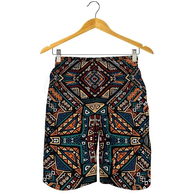 Boho Tribal Aztec Pattern Print Mens Shorts Summer High Elastic Oversized Board Shorts Mens Loose Outdoor Beach Swim Trunk