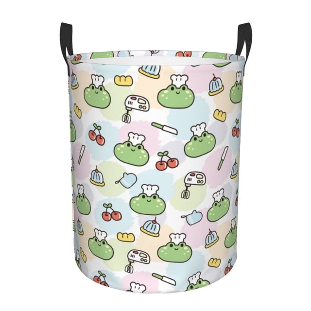 Balery Frog Wear Chef Hat Cesta de ropa redonda con asas, impermeable, independiente, para ropa, juguetes, dormitorio y familia-Medium