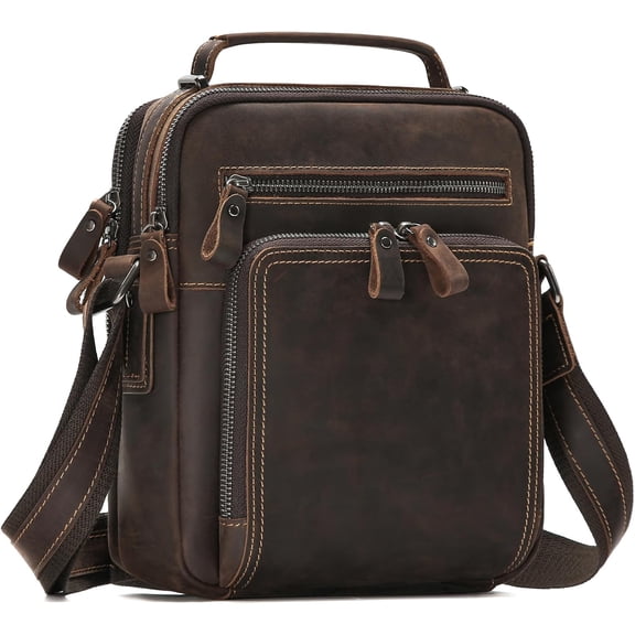 JOYIR Genuine Leather Messenger Bag for Men, Vintage Crossbody Shoulder Bag, Coffee