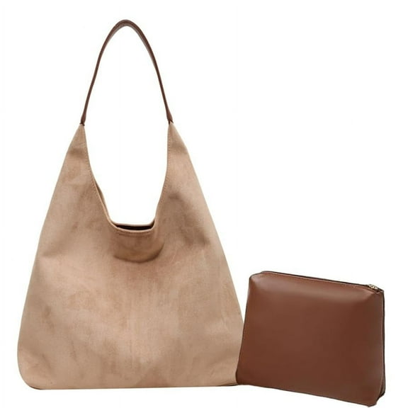 Vagzen Suede Tote Bag for Women, Suede Purse,Stylish Large Capacity Work handbag,Beige