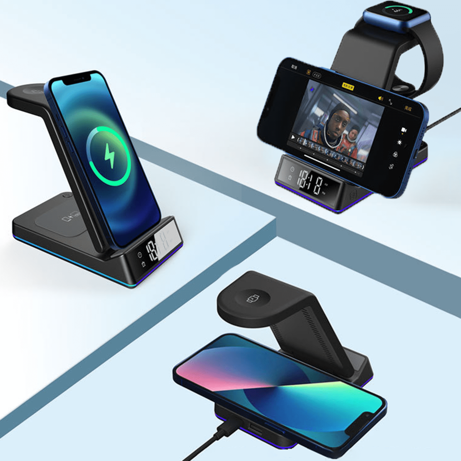 5-in-1 Wireless Charging Station - Fast 15W Qi Charger for iPhone, Apple Watch & AirPods - Foldable Design