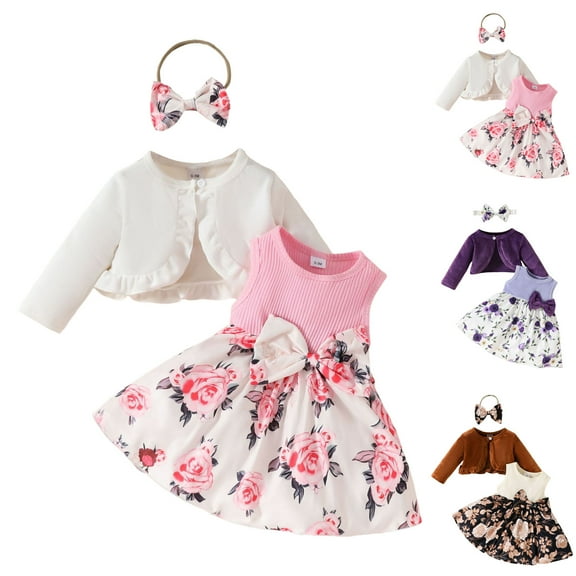 Toddler Baby Girls Dress and Cotton Cardigan Set for 6M-3T Spring Summer Fall Outfits Toddler Girl Clothes 2T-3T Black Summer Dress Juniors Boho Dresses For Girls