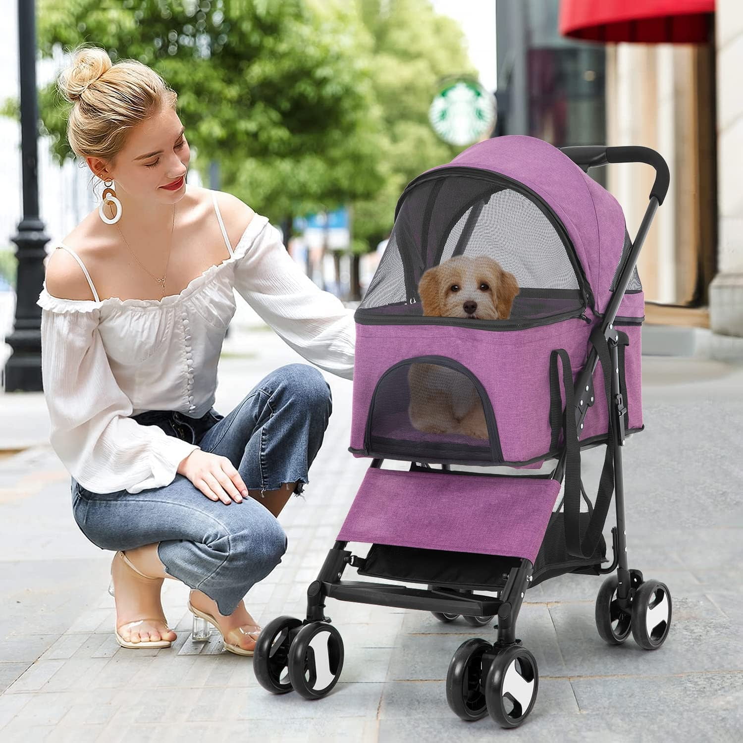 YRLLENSDAN 4 Wheels Pet Strollers for Small Dogs Jogging Stroller
