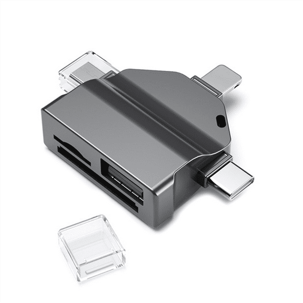 Lector de Tarjetas Multifunción 7 en 1 USB 2.0 Tipo C A SD Adaptador Lector de Memoria Flash USB para PC Accesorios para Portátiles Negro