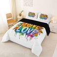 thumbnail image 3 of Manfei Watercolor Rainbow Queen Comforter Set, Drip Groovy Flower Comforter Sets Queen, White Blue Orange, Black Reversible, 3pcs, 1 Comforter and 2 Pillowcases, 3 of 7