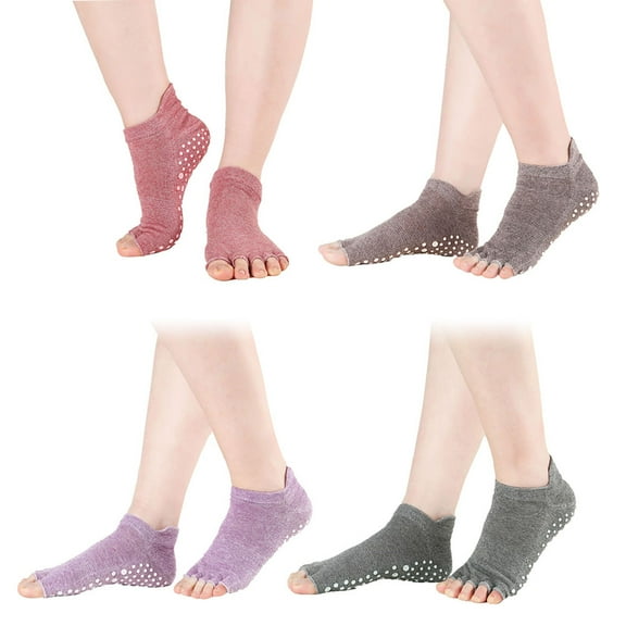 FELTECHELECTR Yoga Non Slip Socks 4 Pair Combed Cotton Anti Slip Women Yoga Socks for Studio Use