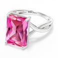 thumbnail image 4 of Gem Stone King 10K White Gold Pink Created Sapphire Engagement Ring for Women | 10.00 Cttw | Emerald Cut 14X10MM | Gemstone September Birthstone | Size 9, 4 of 6