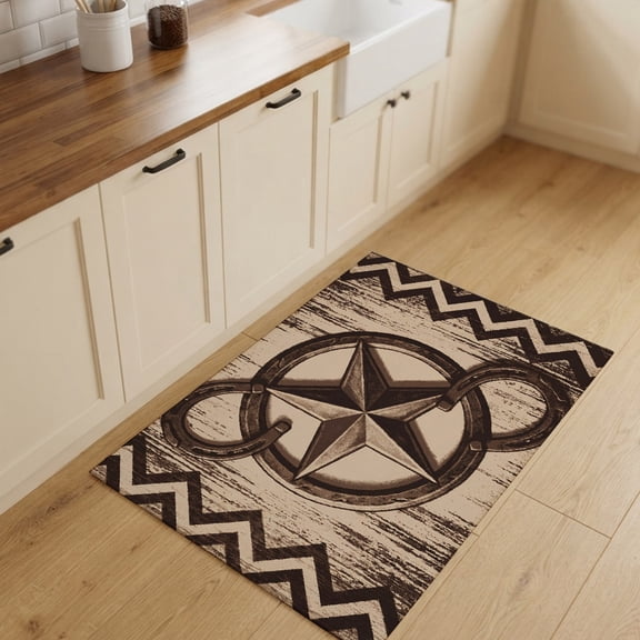 2x3ft Rectangle Rug,Rustic Brown Country Star Washable Area Rugs Non-Slip Accent Rug Farmhouse Vintage Wood Grain Soft Circle Carpet for Living Room Bedroom Home Office Decor