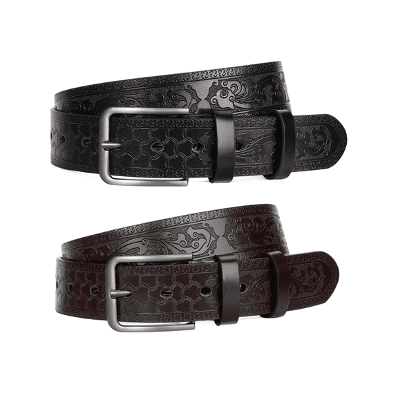 SENDEFN Leather Dress Belt Men 2 Pack - 1.5" Wide Mens Belts for Work Business Casual Jeans