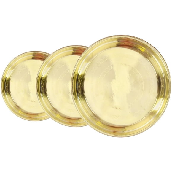 Pure Yellow Brass Thali For Pooja, Dinner & More | Homeware Hotel Ware Dinnerware Serve Ware Diameter | Diameter-33 Cm Set Of 4