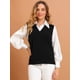 thumbnail image 3 of INSPIRE CHIC Suéter sin mangas con cuello en V de muy buen gusto para mujer Negro M, 3 of 6