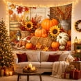 thumbnail image 3 of Pumpkins with Sunflowers and Lantern, Cozy Rustic for Farmhouse Decor Lovers, Harvest Wall Art, Thanksgiving Hostess Gift, Tapestry Wall Hanging for Dining Room and Entryway, 3 of 7
