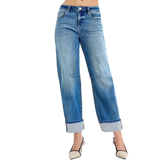 RISEN Slouchy Crop Barrel Cuffed Jeans
