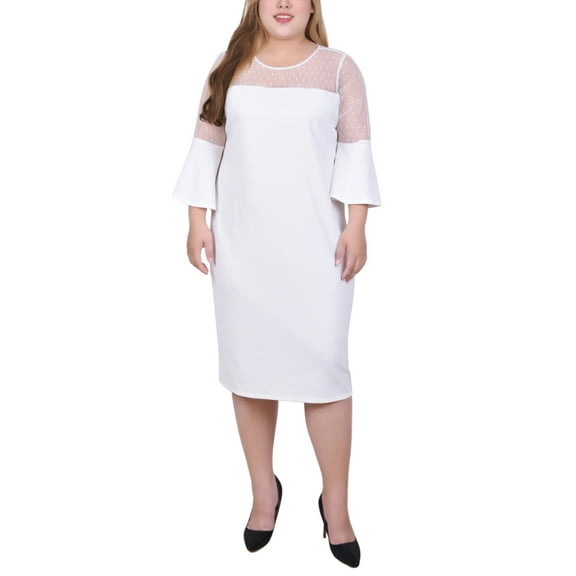 NY Collection Plus Size Illusion Neck Ivory 3X