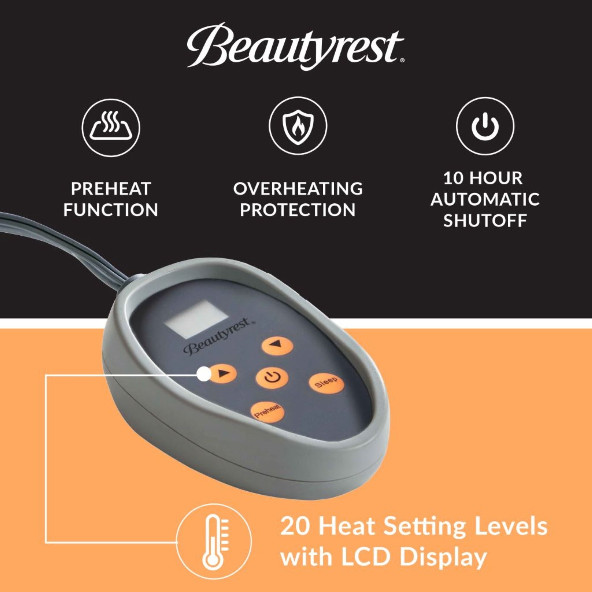 Beautyrest Cotton Deep Pocket Heated Mattress Pad-20 Heat Settings, King