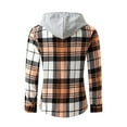 thumbnail image 4 of Flannel Plaid Shirt Jacket for Men Button Up Hooded Shirts Orange Size 2XL, 4 of 9