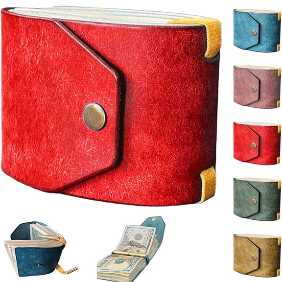 The Cash Wrap Wallet, Fast Cash Access Money Holder for Cash Leather Money Holder Handy Purse Bands Wallet Organizer (Red)