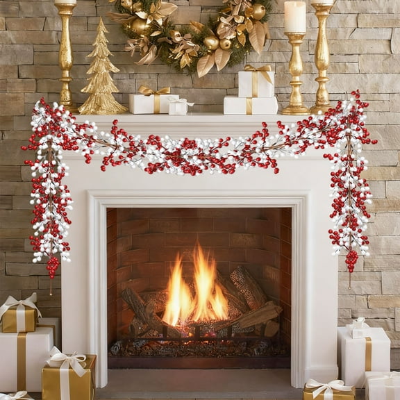 Anhility Christmas Red Berry Garlands 72.83in Artificial Red Berry Vines Christma Greenery Red Berry Rattan Indoor Outdoor Home Garden Door Window Holiday New Year Decor