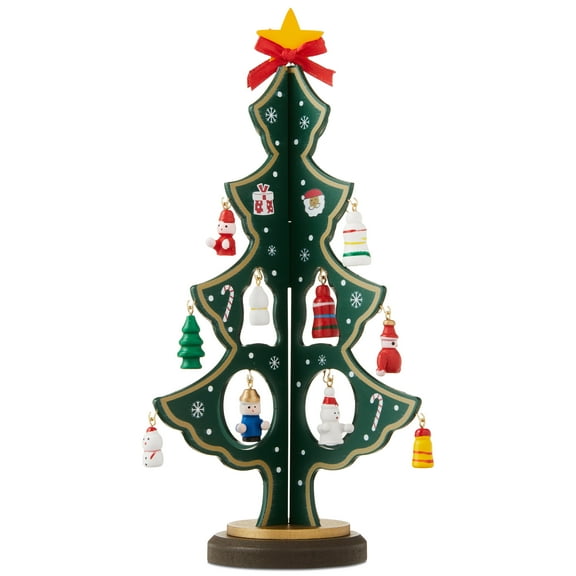 Green Wood Mini Christmas Tree Set with Ornaments, 11", 24 Pieces, by Holiday Time