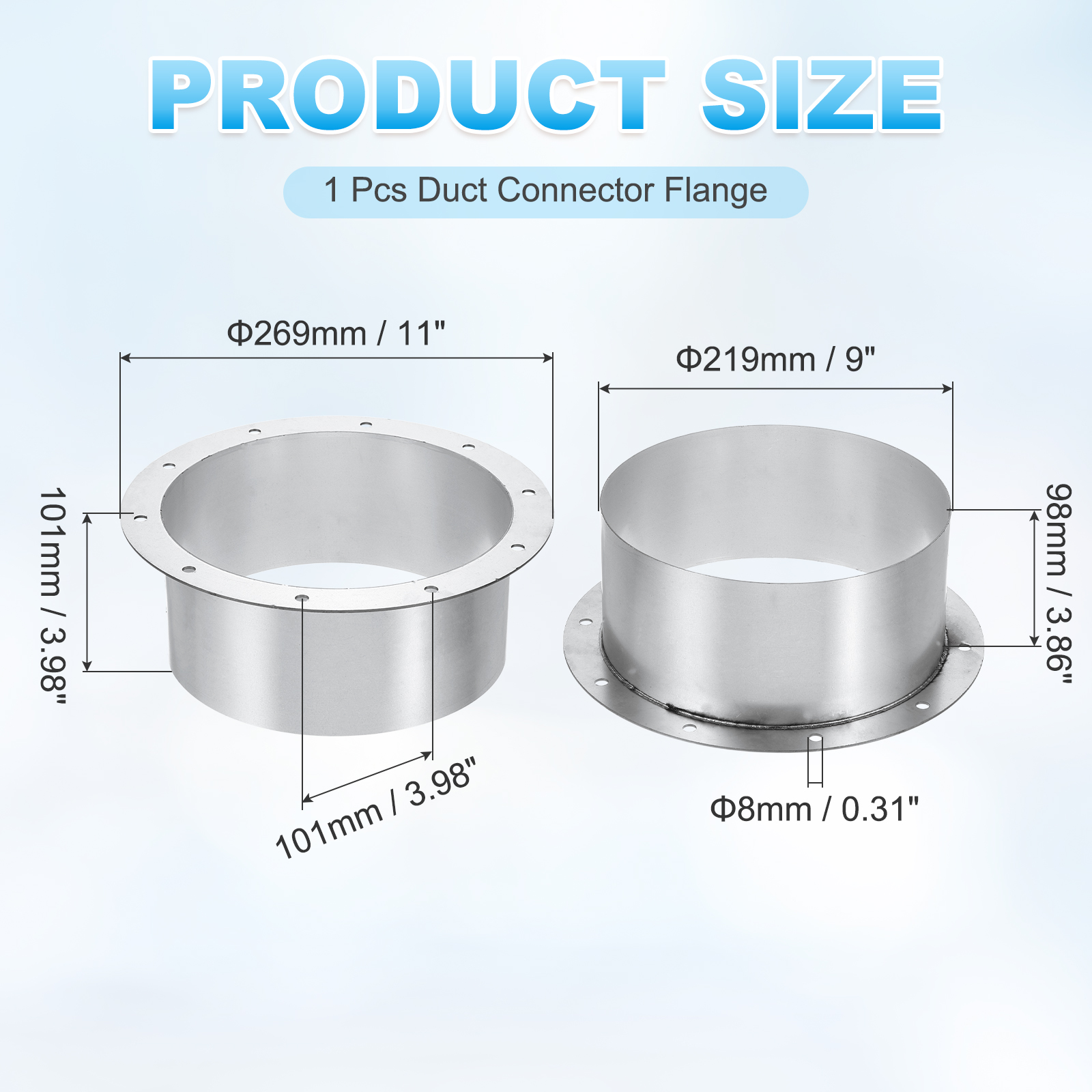 Uxcell Duct Connector Flange (8.6", Silver) -  Galvanised Steel Round Dust Collection Fittings Dryer Vent Exhaust Pipe Hose Flange, Fits Heating Cooling Ventilation HVAC System