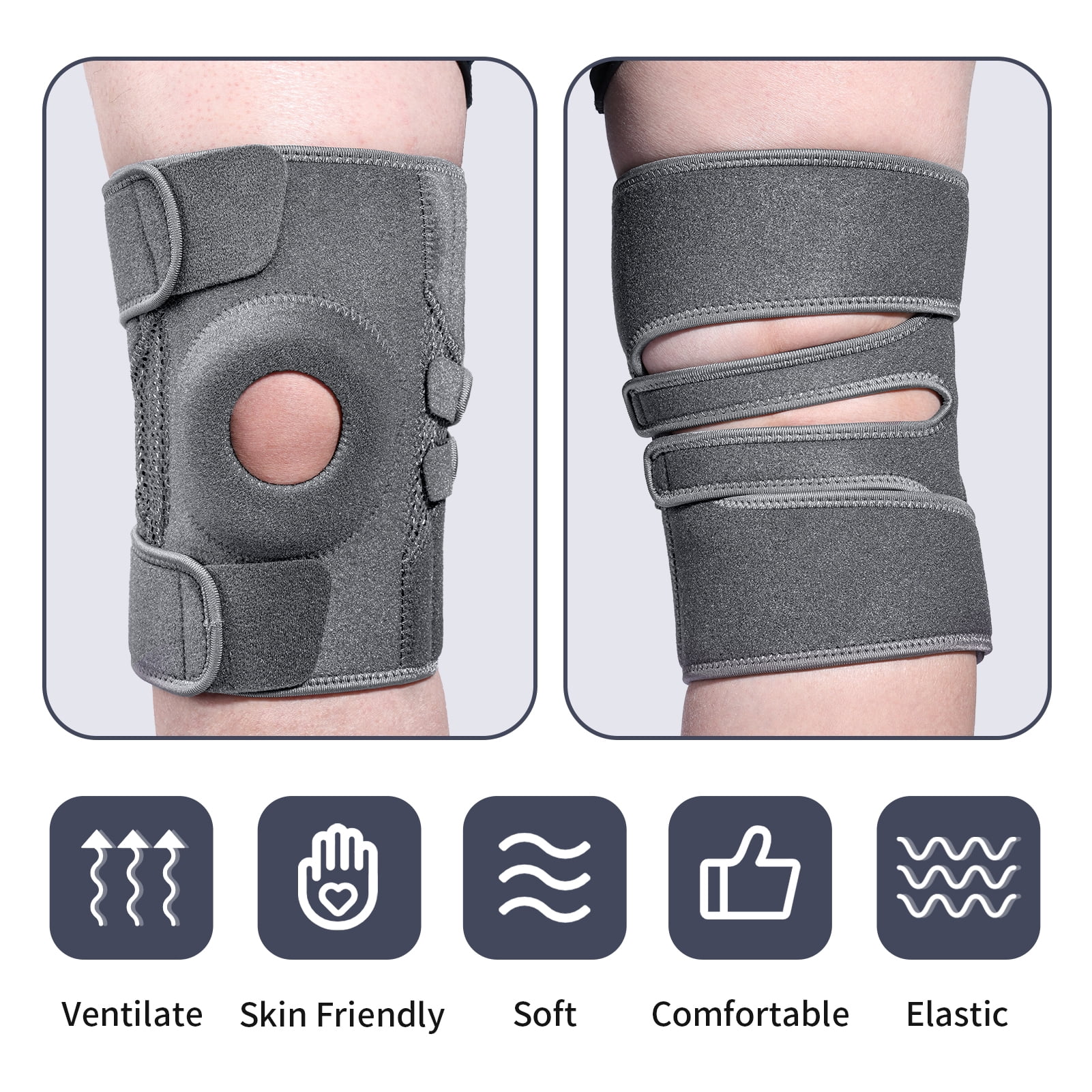 Super Joy Unisex Knee Brace with Side Stabilizers & Patella Gel Pads, Ideal for Pain Relief, Sports Injuries & Post-Surgery Recovery, Gray XL